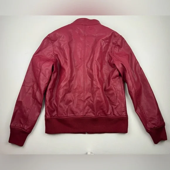 Evy's Tree Red Moto faux leather jacket size small The Zoe ruffle trim flanking - Picture 9 of 9